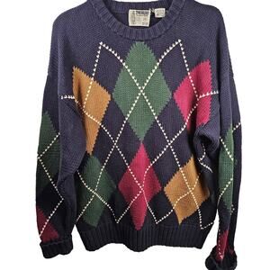 Vintage Twickers Kenneth Gordon Carlton Grandpa Argyle Cotton Sweater Medium